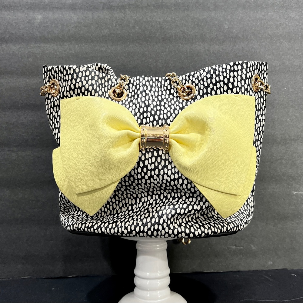 Betsey Johnson Yellow & Black Polka Dot Bow Tote - Picture 8 of 11